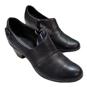 Clarks Collection Ankle Shoe Women's 10 Zip Block 2.5" Heel Bootie Black Leather